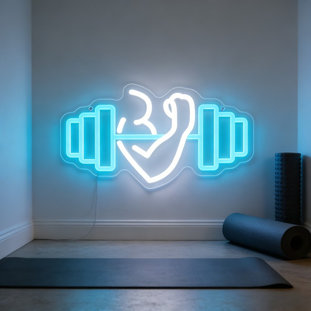 Home Gym Yoga Room - Biceps Dambıl Neon Tabela LED Duvar